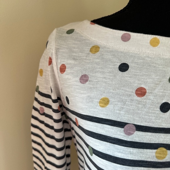 *LOFT* Black x White Striped x Polka Dot 3/4 Sleeve Top Size Small - Picture 3 of 7